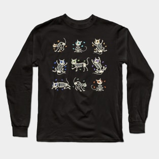 Colorful Cat Skeleton Day of the Dead Candy Skeleton Long Sleeve T-Shirt